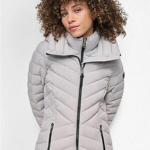 Dkny Gray Chevron Quilted Puffer Jacket